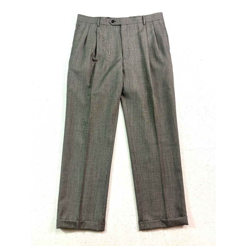 Jos A Bank 38x32 Black White Houndstooth Suit Pants 100% Wool Pleated Trousers